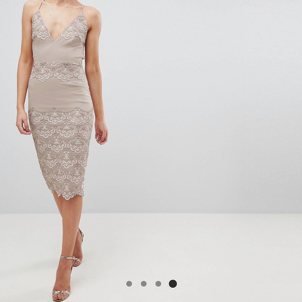 Delicate Lace Nude Midi Dress